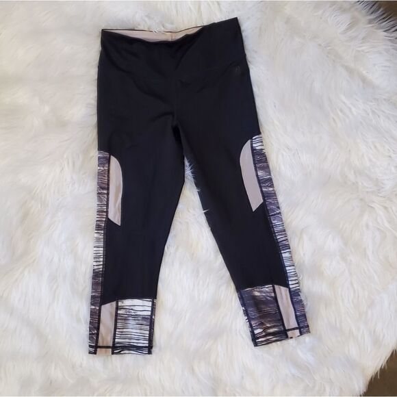 Z by Zella Mesh Pale Pink Black Crop leggings Stretch Athletic Casual - Picture 3 of 4